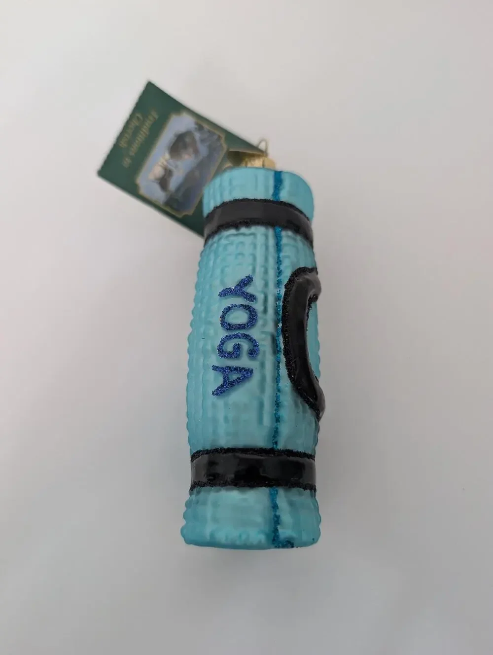 Old World Christmas Yoga Mat Glass Ornament Light Blue Fitness Zen